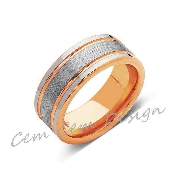 8mm,New,Unique,High Polish,Brushed,Rose Gold,Tungsten Ring,Wedding Band,Mens,Comfort Fit - LUXURY BANDS LA