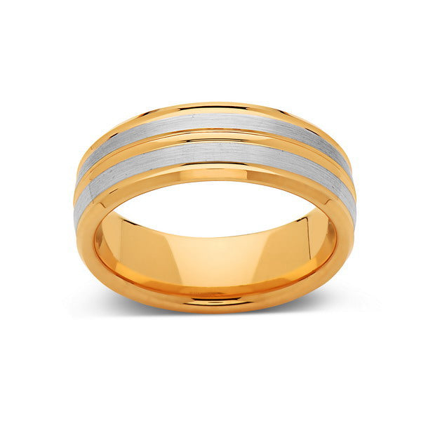 Brushed Gray Tungsten Wedding Band - Yellow Gold Tungsten Ring - 8mm Band -  Engagement Ring - LUXURY BANDS LA