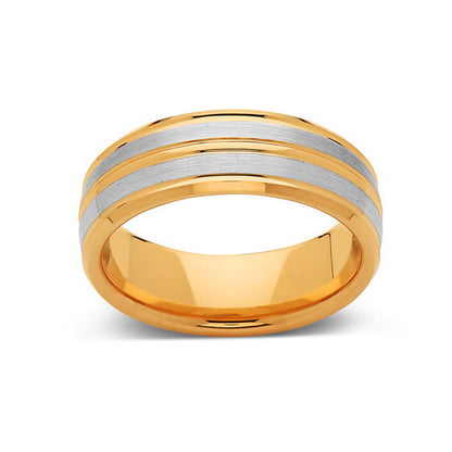 Brushed Gray Tungsten Wedding Band - Yellow Gold Tungsten Ring - 8mm Band -  Engagement Ring - LUXURY BANDS LA