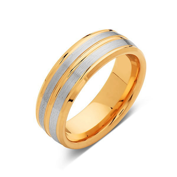 Brushed Gray Tungsten Wedding Band - Yellow Gold Tungsten Ring - 8mm Band -  Engagement Ring - LUXURY BANDS LA