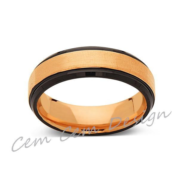 6mm,New,Unique,Brushed,Rose Gold,Black,Tungsten Ring,Mens Wedding Band,Unisex,Comfort Fit - LUXURY BANDS LA