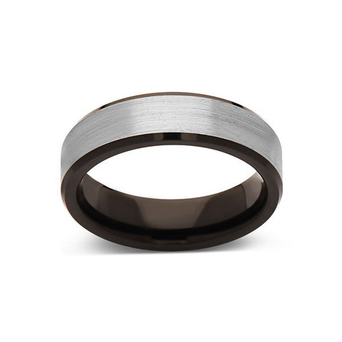 Black Tungsten Wedding Band - Gray Satin Brushed Ring - 6MM - Beveled Edges - Unique - Mens Engagement Ring - Comfort Fit - LUXURY BANDS LA