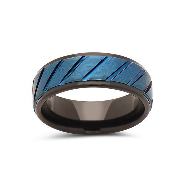 Blue Tungsten Wedding Band - Blue Brushed Tungsten Ring - 8mm - Mens Ring - Tungsten Carbide - Engagement Band - Comfort Fit - LUXURY BANDS LA