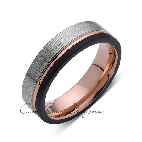 Rose Gold Tungsten Wedding Band - Gray and Black Brushed Tungsten Ring - 6mm - Mens Ring - Tungsten Carbide - Engagement Band - Comfort Fit - LUXURY BANDS LA