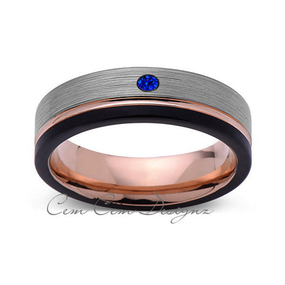 6mm,Mens,Blue Sapphire,Black,Gray Brushed,Rose Gold,Tungsten Ring,Rose Gold,Wedding Band,Comfort Fit - LUXURY BANDS LA