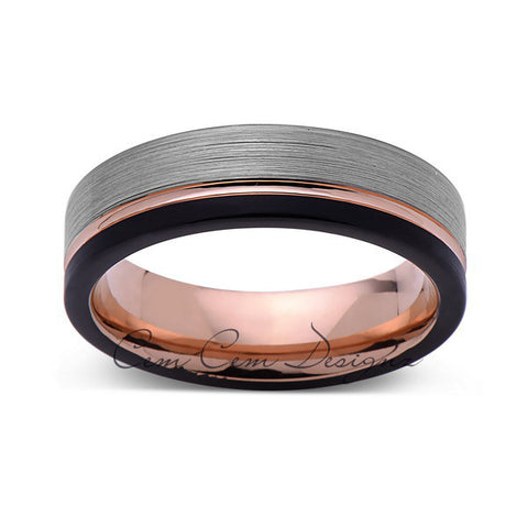 Rose Gold Tungsten Wedding Band - Gray and Black Brushed Tungsten Ring - 6mm - Mens Ring - Tungsten Carbide - Engagement Band - Comfort Fit - LUXURY BANDS LA