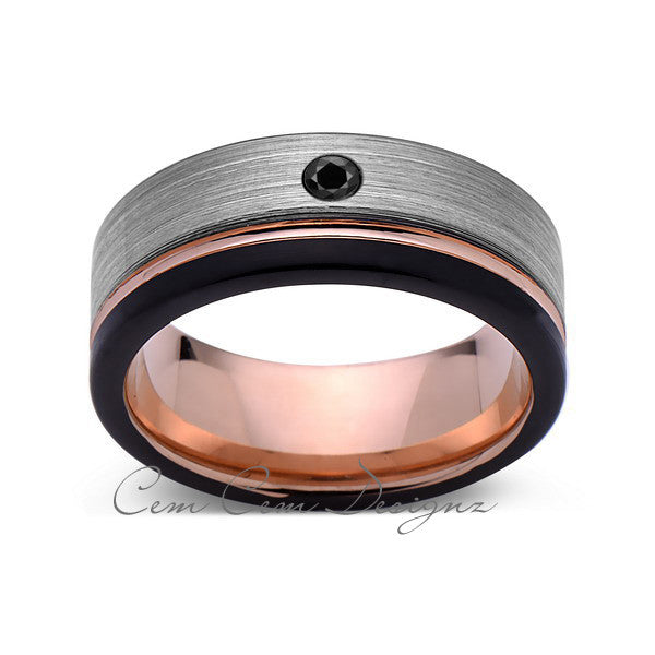 8mm,Mens,Black Diamond,Gray,Black,Brushed,Rose Gold,Tungsten Ring,Rose Gold,Wedding Band,Comfort Fit - LUXURY BANDS LA