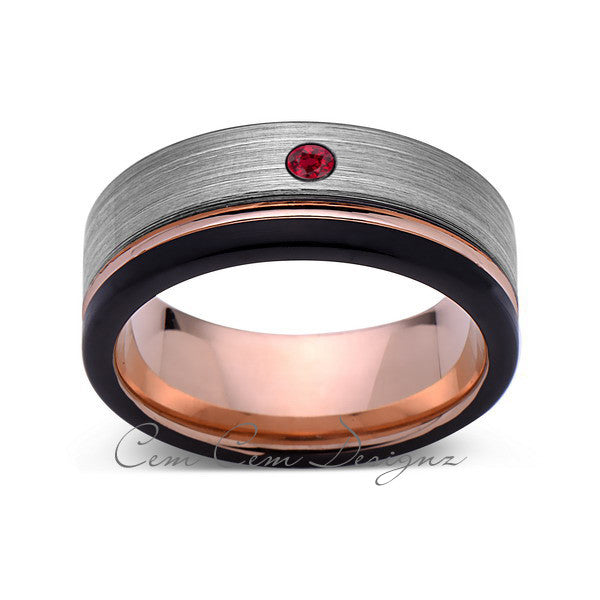 8mm,Mens,Red Ruby,Gray,Black,Brushed,Rose Gold,Tungsten Ring,Rose Gold,Wedding Band,Birthstone,Comfort Fit - LUXURY BANDS LA