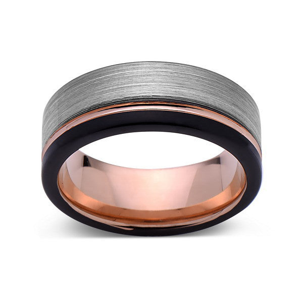 Rose Gold Tungsten Wedding Band - Gray and Black Brushed Tungsten Ring - 8mm - Mens Ring - Tungsten Carbide - Engagement Band - Comfort Fit - LUXURY BANDS LA