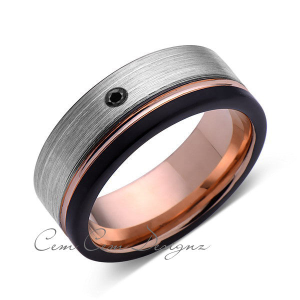 8mm,Mens,Black Diamond,Gray,Black,Brushed,Rose Gold,Tungsten Ring,Rose Gold,Wedding Band,Comfort Fit - LUXURY BANDS LA