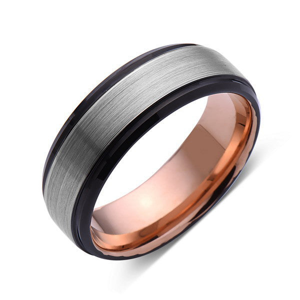 Rose Gold Tungsten Wedding Band - Gray Brushed Ring - 8mm Ring - Unique Engagment Band - Comfor Fit - LUXURY BANDS LA