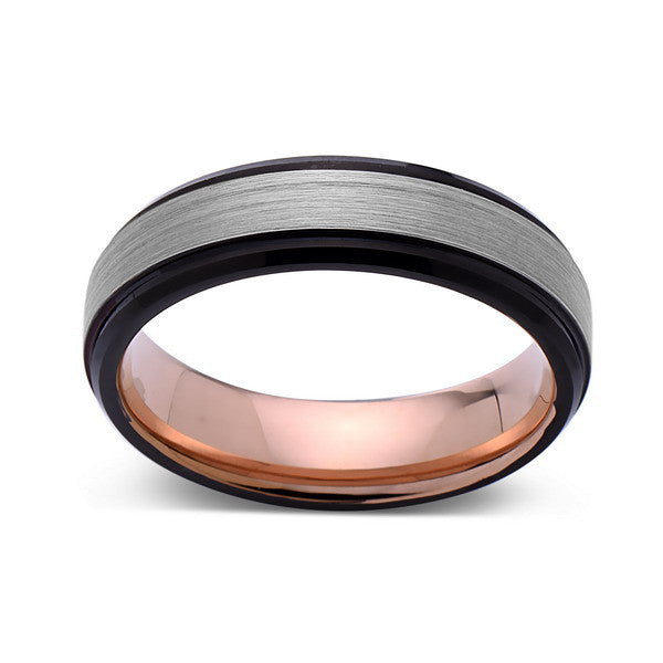 Rose Gold Tungsten Wedding Band - Gray Brushed Ring - 6mm Ring - Unique Engagment Band - Comfor Fit - LUXURY BANDS LA