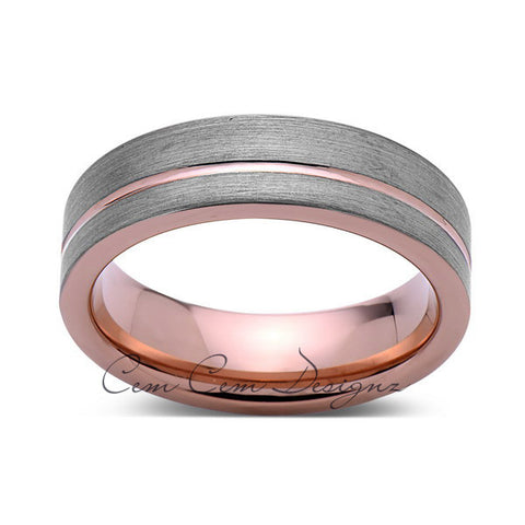 Rose Gold Tungsten Wedding Band - Gray Brushed Tungsten Ring - 6mm - Mens Ring - Tungsten Carbide - Engagement Band - Comfort Fit - LUXURY BANDS LA