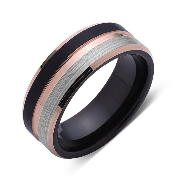 Rose Gold Tungsten Wedding Band - Gray and Black Brushed Tungsten Ring - 8mm - Mens Ring - Tungsten Carbide - Engagement Band - Comfort Fit - LUXURY BANDS LA