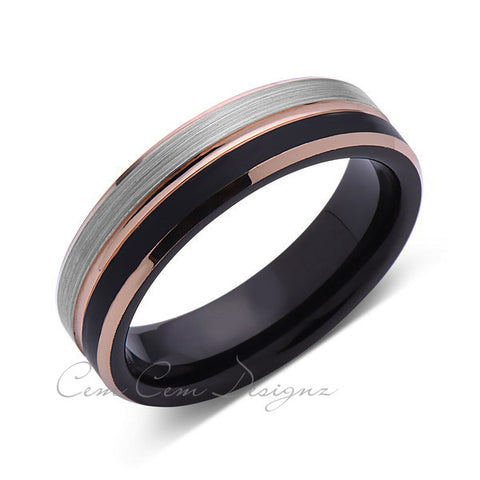 Rose Gold Tungsten Wedding Band - Gray and Black Brushed Tungsten Ring - 6mm - Mens Ring - Tungsten Carbide - Engagement Band - Comfort Fit - LUXURY BANDS LA