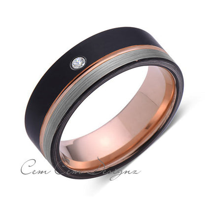 8mm,Mens,Diamond,Gray,Black,Brushed,Rose Gold,Tungsten Ring,Rose Gold,Wedding Band,Comfort Fit - LUXURY BANDS LA