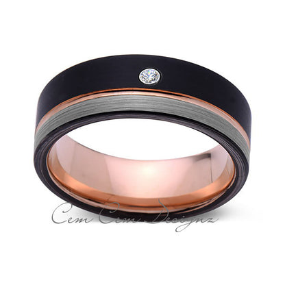 8mm,Mens,Diamond,Gray,Black,Brushed,Rose Gold,Tungsten Ring,Rose Gold,Wedding Band,Comfort Fit - LUXURY BANDS LA