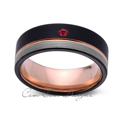 8mm,Mens,Red Ruby,Gray,Black,Brushed,Rose Gold,Tungsten Ring,Rose Gold,Wedding Band,Birthstone,Comfort Fit - LUXURY BANDS LA