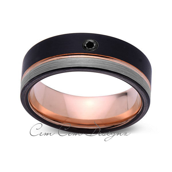 8mm,Mens,Black Diamond,Gray,Black,Brushed,Rose Gold,Tungsten Ring,Rose Gold,Wedding Band,Comfort Fit - LUXURY BANDS LA