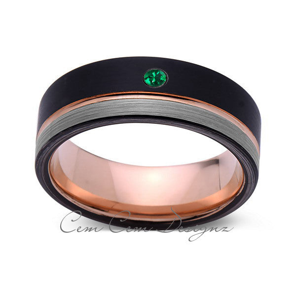 8mm,Mens,Green Emerald,Gray,Black,Brushed,Rose Gold,Tungsten Ring,Rose Gold,Wedding Band,Birthstone,Comfort Fit - LUXURY BANDS LA