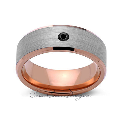 8 mm,Mens,Black Diamond,Rose Gold,Wedding Band,,Gray,Brushed,Rose Gold,Tungsten Ring,Comfort Fit - LUXURY BANDS LA