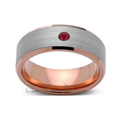 8mm,Mens,Red Ruby,Gray,Brushed,Rose Gold,Tungsten Ring,Rose Gold,Wedding Band,Comfort Fit - LUXURY BANDS LA