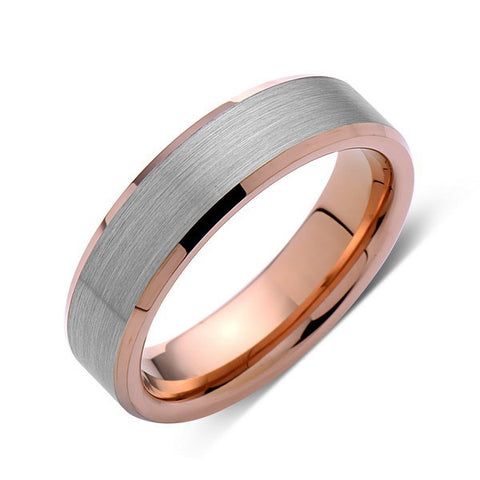 Rose Gold Tungsten Wedding Band - Gray Brushed Tungsten Ring - 6mm - Tungsten Carbide - Mens Band - Engagement Band - Comfort Fit - LUXURY BANDS LA