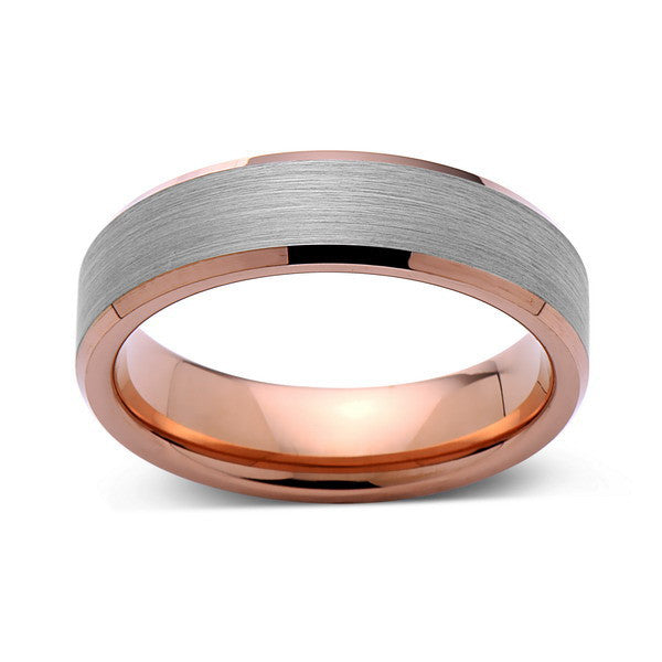 Rose Gold Tungsten Wedding Band - Gray Brushed Tungsten Ring - 6mm - Tungsten Carbide - Mens Band - Engagement Band - Comfort Fit - LUXURY BANDS LA