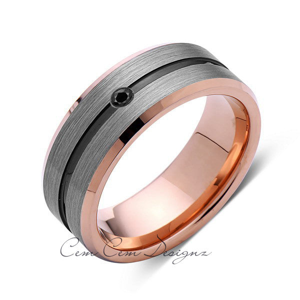 8mm,Mens,Black Diamond,Gray,Black,Brushed,Rose Gold,Tungsten Ring,Rose Gold,Wedding Band,Comfort Fit - LUXURY BANDS LA