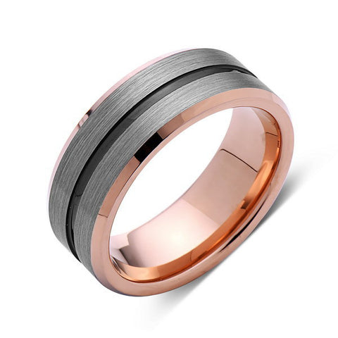 Rose Gold Tungsten Wedding Band - Gray Brushed Tungsten Ring - 8mm - Mens Ring - Tungsten Carbide - Engagement Band - Comfort Fit - LUXURY BANDS LA