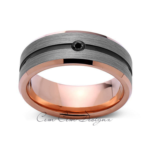 8mm,Mens,Black Diamond,Gray,Black,Brushed,Rose Gold,Tungsten Ring,Rose Gold,Wedding Band,Comfort Fit - LUXURY BANDS LA