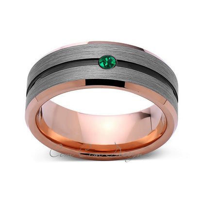8mm,Mens,Green Emerald,Gray,Black,Brushed,Rose Gold,Tungsten Ring,Rose Gold,Wedding Band,Birthstone,Comfort Fit - LUXURY BANDS LA
