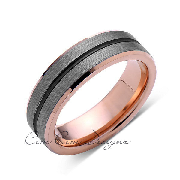 Rose Gold Tungsten Wedding Band - Gray Brushed Tungsten Ring - 6mm - Mens Ring - Tungsten Carbide - Engagement Band - Comfort Fit - LUXURY BANDS LA