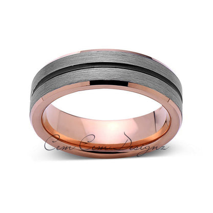 Rose Gold Tungsten Wedding Band - Gray Brushed Tungsten Ring - 6mm - Mens Ring - Tungsten Carbide - Engagement Band - Comfort Fit - LUXURY BANDS LA