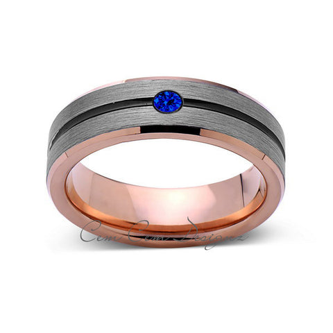 6mm,Mens,Blue Sapphire,Gray,Black,Brushed,Rose Gold,Tungsten Ring,Rose Gold,Wedding Band,Comfort Fit - LUXURY BANDS LA