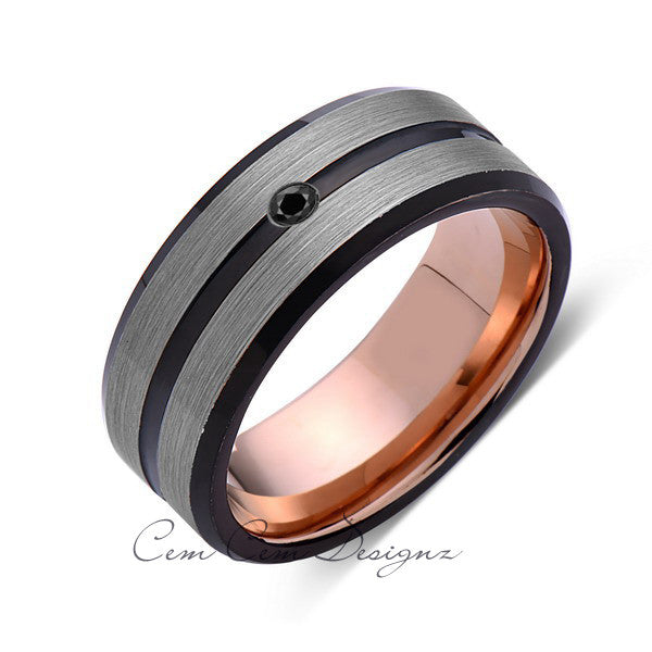 8mm,Mens,Black Diamond,Gray,Black,Brushed,Rose Gold,Tungsten Ring,Rose Gold,Wedding Band,Comfort Fit - LUXURY BANDS LA