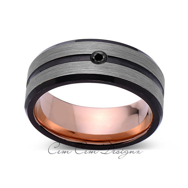 8mm,Mens,Black Diamond,Gray,Black,Brushed,Rose Gold,Tungsten Ring,Rose Gold,Wedding Band,Comfort Fit - LUXURY BANDS LA