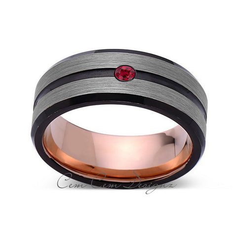 8mm,Mens,Red Ruby,Gray,Black,Brushed,Rose Gold,Tungsten Ring,Rose Gold,Wedding Band,Birthstone,Comfort Fit - LUXURY BANDS LA