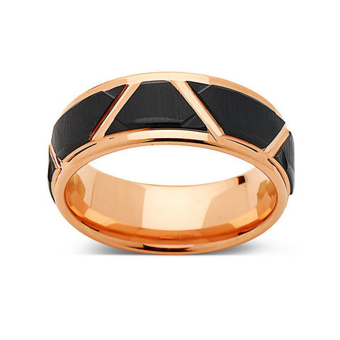 Rose Gold Tungsten Wedding Wedding Band - Unique - 8MM - Tungsten Carbide Ring - Black Brushed Ring - Comfort Fit - LUXURY BANDS LA