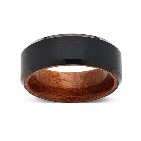 Koa Wood Wedding Ring - Black Brushed Tungsten Band - Hawaiian Koa Wood - 8mm - Mens - Comfort Fit - LUXURY BANDS LA