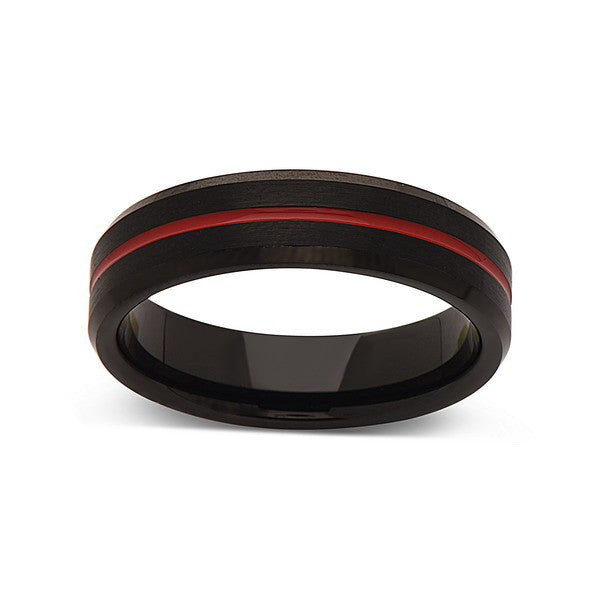 Red Tungsten Wedding Band - Black Brushed Tungsten Ring - 6mm - Mens Ring - Tungsten Carbide - Engagement Band - Comfort Fit - LUXURY BANDS LA