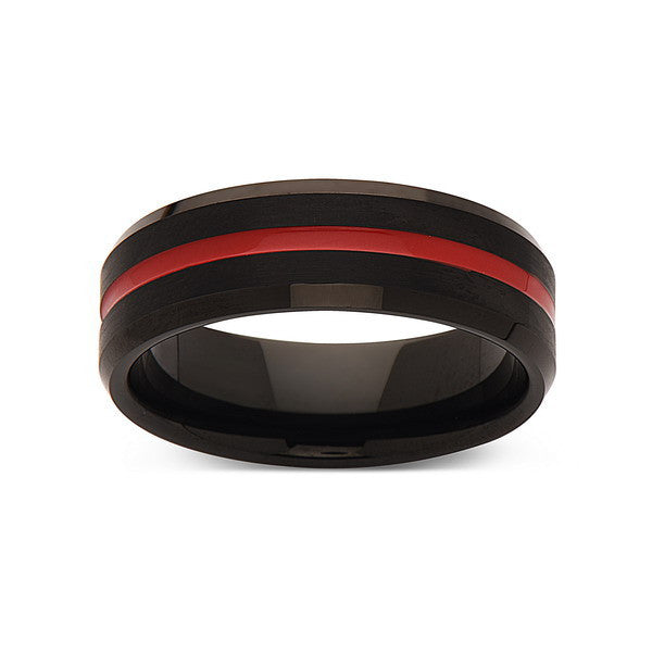 Red Tungsten Wedding Band - Black Brushed Tungsten Ring - 8mm - Mens Ring - Tungsten Carbide - Engagement Band - Comfort Fit - LUXURY BANDS LA