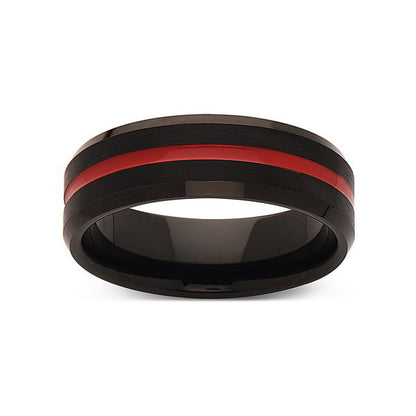 Red Tungsten Wedding Band - Black Brushed Tungsten Ring - 8mm - Mens Ring - Tungsten Carbide - Engagement Band - Comfort Fit - LUXURY BANDS LA