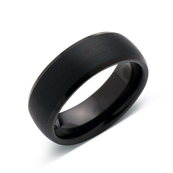 Black Tungsten Wedding Band - Brushed Black Ring - 8MM - Mens Ring - Dome - Tungsten Carbide- Engagement Band - Comfort Fit - LUXURY BANDS LA