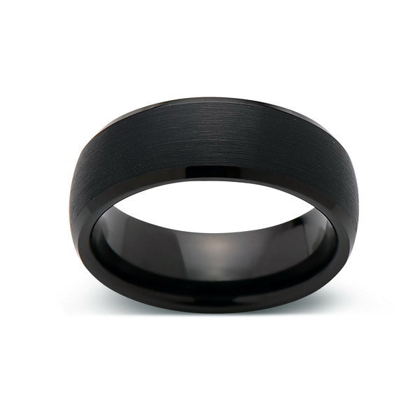 Black Tungsten Wedding Band - Brushed Black Ring - 8MM - Mens Ring - Dome - Tungsten Carbide- Engagement Band - Comfort Fit - LUXURY BANDS LA