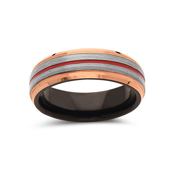 Red Tungsten Wedding Band - Rose Gold - Brushed Tungsten Ring - 6mm - Mens Ring - Tungsten Carbide - Engagement Band - Comfort Fit - LUXURY BANDS LA