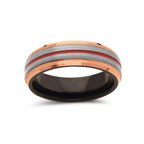 Red Tungsten Wedding Band - Rose Gold - Brushed Tungsten Ring - 6mm - Mens Ring - Tungsten Carbide - Engagement Band - Comfort Fit - LUXURY BANDS LA