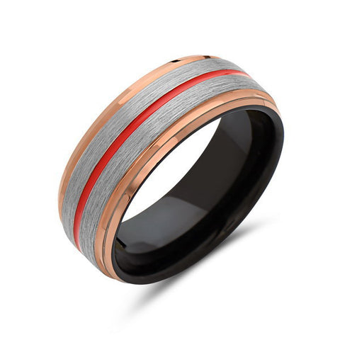 Red Tungsten Wedding Band - Rose Gold - Brushed Tungsten Ring - 8mm - Mens Ring - Tungsten Carbide - Engagement Band - Comfort Fit - LUXURY BANDS LA