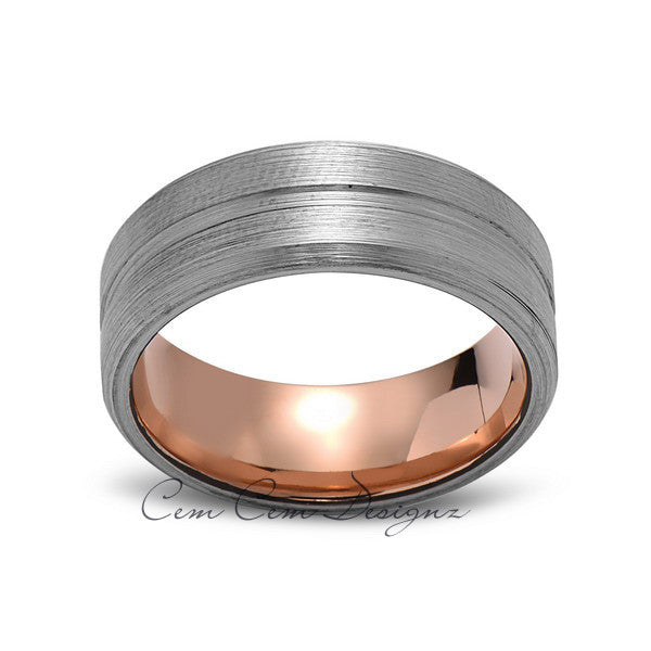 Rose Gold Tungsten Wedding Band - Gray Brushed Ring - 8mm Ring - Unique Engagment Band - Comfor Fit - LUXURY BANDS LA