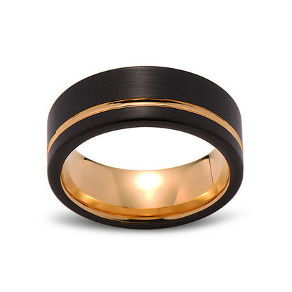 Yellow Gold Tungsten Wedding Band - Black Brushed Ring - 8mm Ring - Unique Engagment Band - Comfort Fit - LUXURY BANDS LA